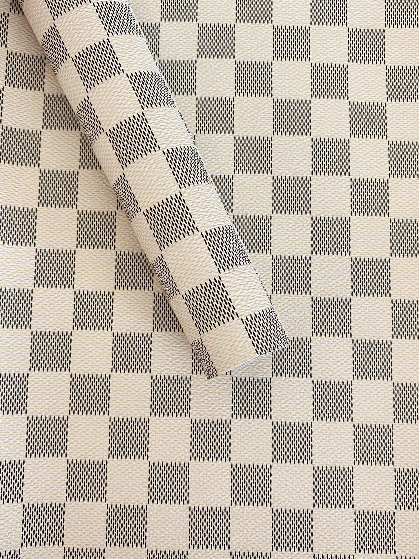 White Check Faux Leather Sheet: Vegan Marine Vinyl (A4)