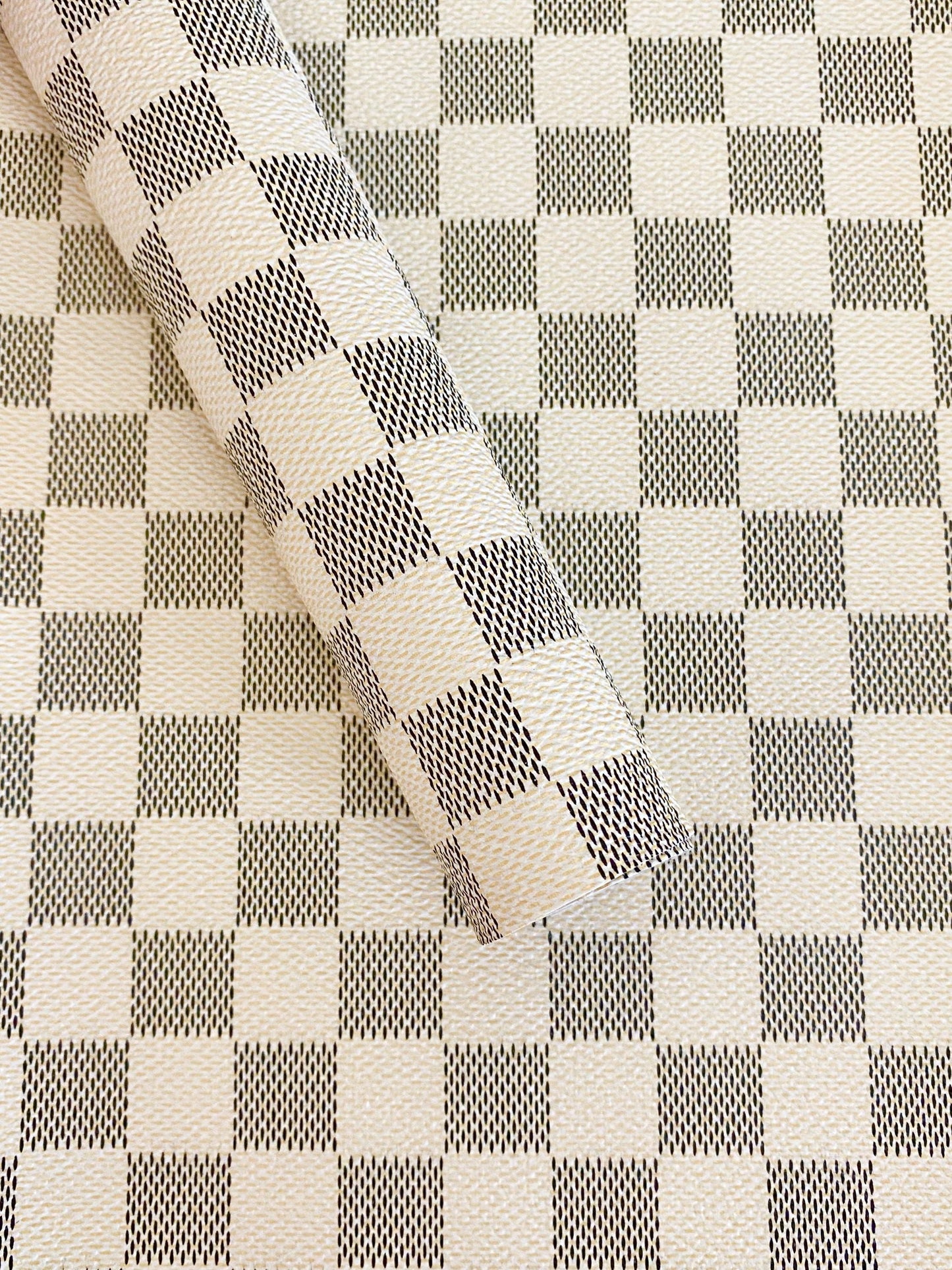 White Check Faux Leather Sheet: Vegan Marine Vinyl (A4)