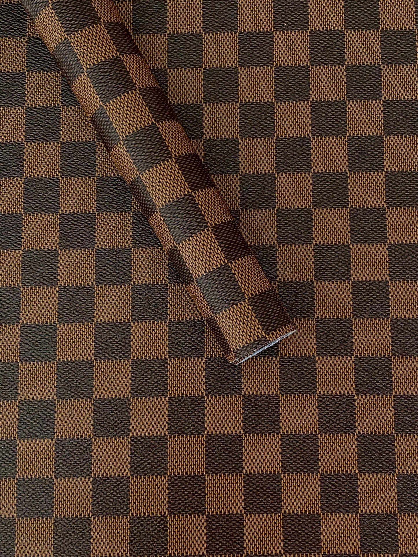 Dark Brown Check Faux Leather Sheet: Faux leather sheet - Check print PVC