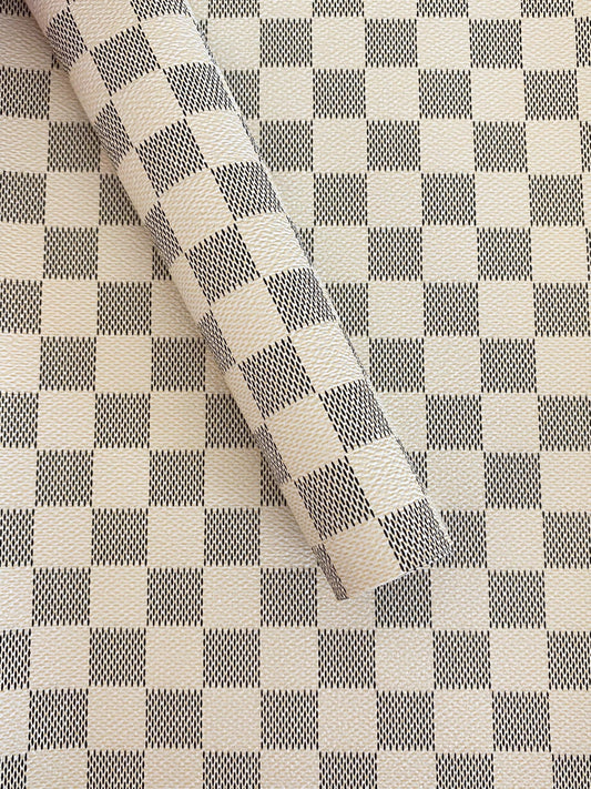 White Check Faux Leather Sheet: Vegan Marine Vinyl (A4)