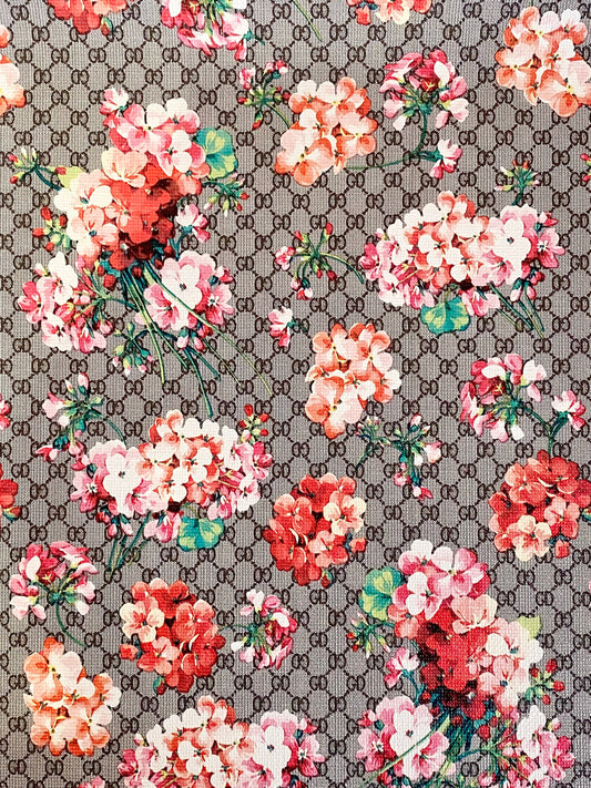 Faux leather - Faux leather sheet - Flowers on vinyl - Marine vinyl - Vegan leather - Printed marine vinyl - Faux leather glitter - Vinyl