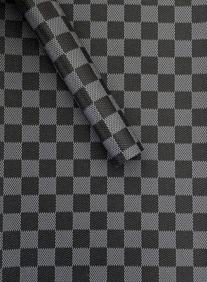 Black Check Faux Leather Sheet - Faux leather sheet - Vegan leather sheet - PVC