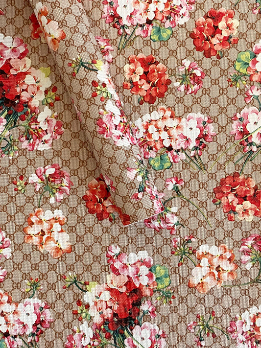 Faux leather - Faux leather sheet - Flowers on faux leather - Marine vinyl - Vegan leather - Pink flowers on faux leather - Vinyl leather