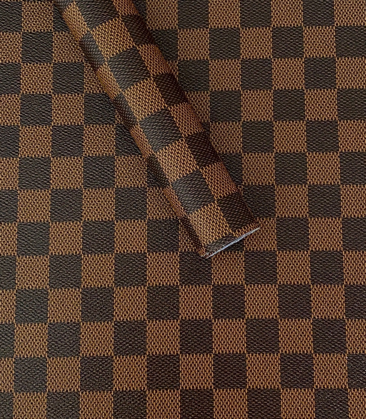 Dark Brown Check Faux Leather Sheet: Faux leather sheet - Check print PVC