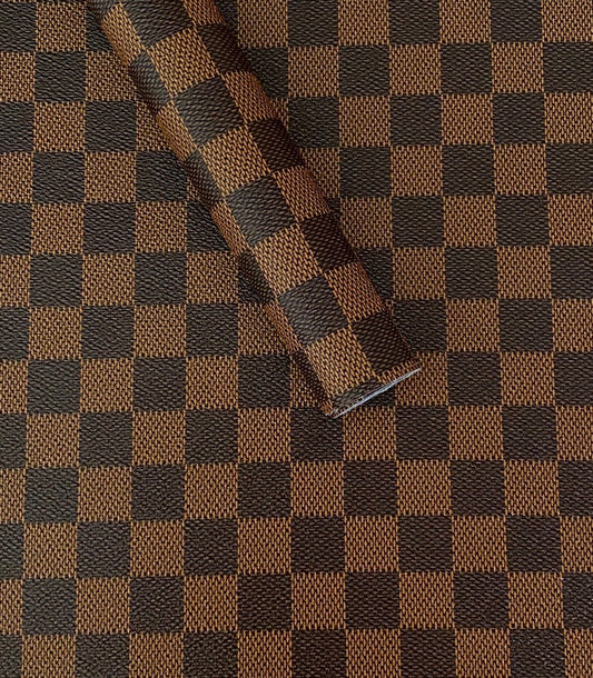 Dark Brown Check Faux Leather Sheet: Faux leather sheet - Check print PVC