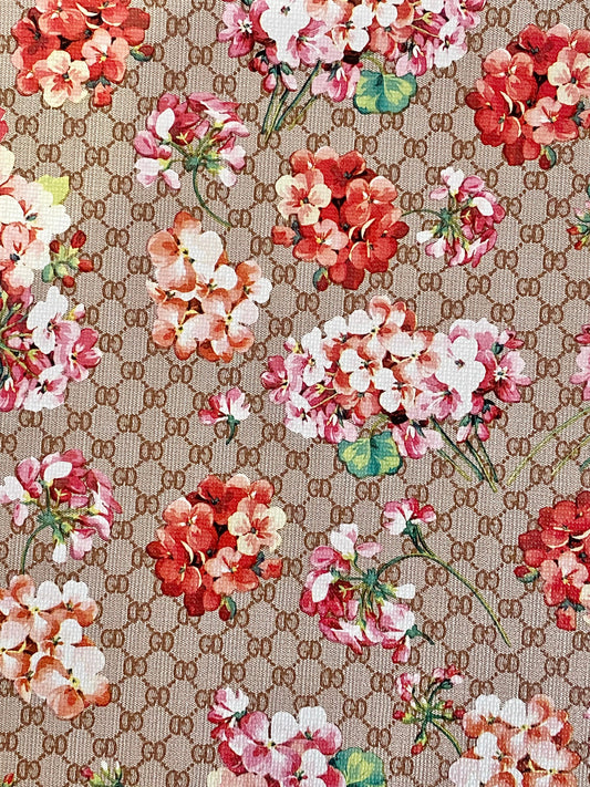 Faux leather - Faux leather sheet - Flowers on faux leather - Marine vinyl - Vegan leather - Pink flowers on faux leather - Vinyl leather
